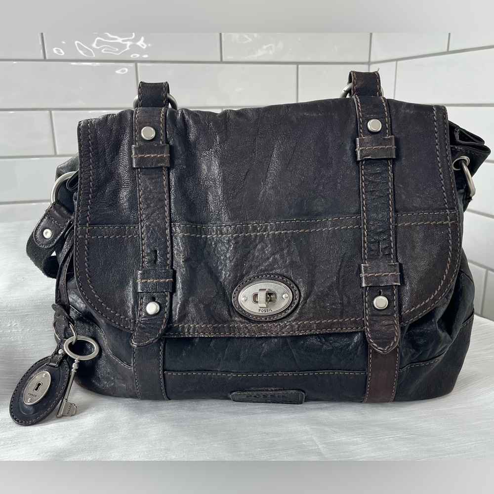 Fossil Brown Leather Messenger Bag